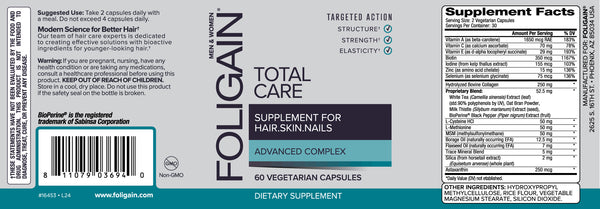 FOLIGAIN TOTAL CARE Integratore per Capelli Diradati, Pelle e Unghie 60 Capsule Vegetariane